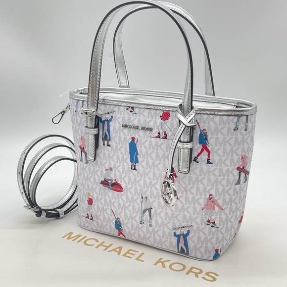 Michael Kors JST Xsmall Top Zip Tote Bag Bright White Multi - Picture 5 of 13